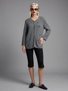 Quite Luxury Soft Merino Wool Knit Open Front Classic Grey Cardigan